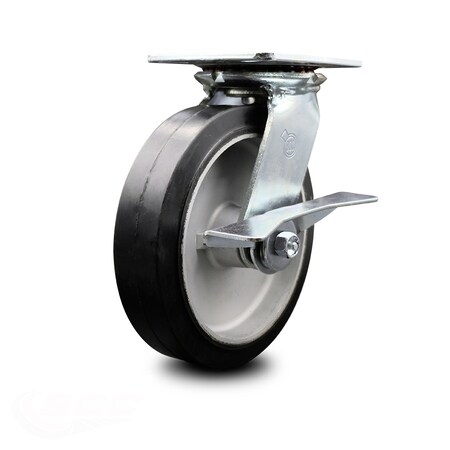 Service Caster 8 Inch Heavy Duty Rubber on Aluminum Caster with Roller Bearing and Brake SCC SCC-35S820-RAR-SLB